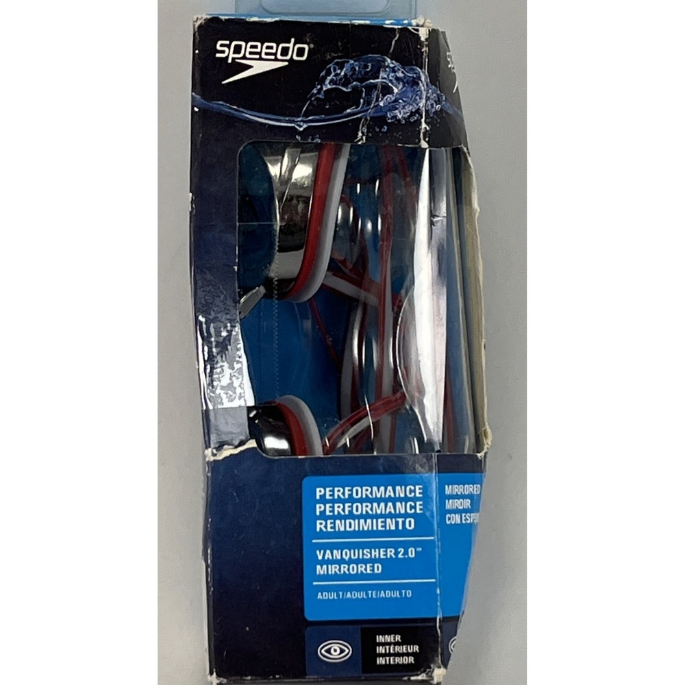 Speedo Women's Vanquisher 2.0 Mirrored Competitive Swim Goggles Red White Open